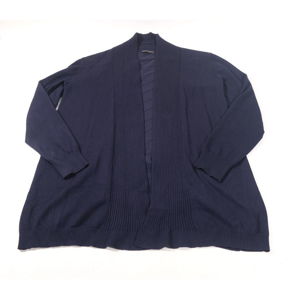 Esperanza Cardigan Womens L Navy Blue Open Front Ribbed Shawl Chevron Textured